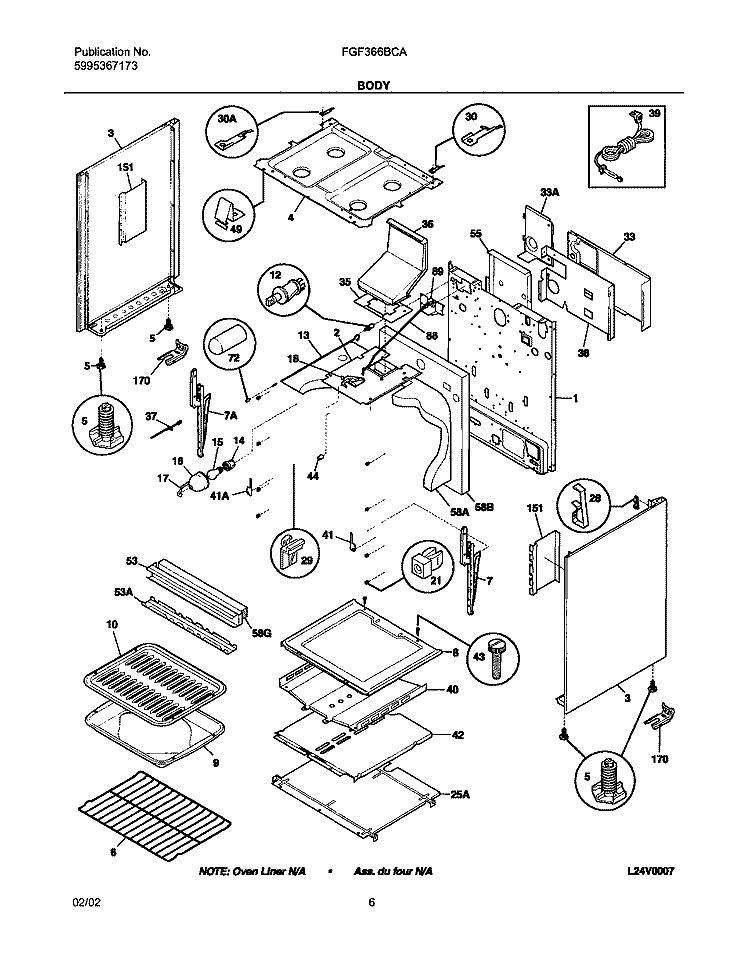 BODY Diagram and Parts List for FGF366BCA  Frigidaire Range