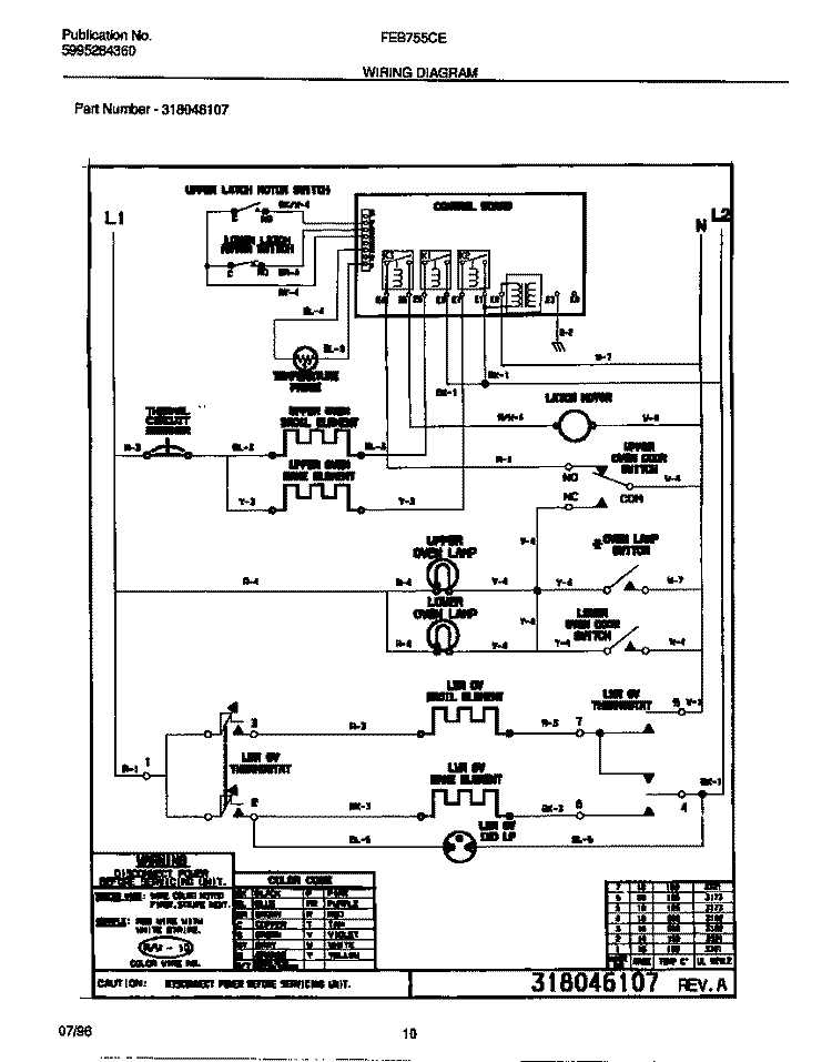 WIRING DIAGRAM Diagram and Parts List for FEB755CEBA  Frigidaire Wall Oven