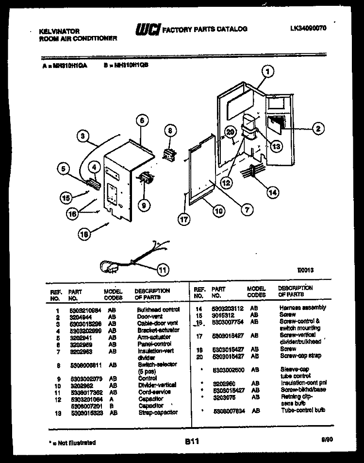 ELECTRICAL PARTS Diagram and Parts List for MH310H1QB  Kelvinator Air Conditioner