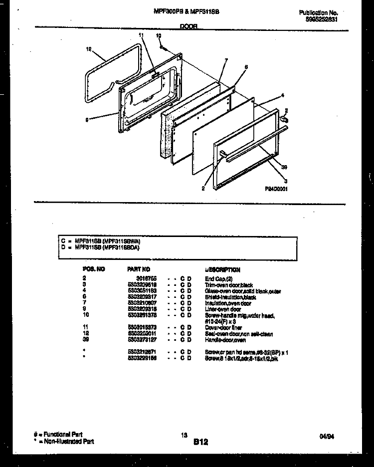 DOOR PARTS Diagram and Parts List for MPF300BPDA  Uni Range