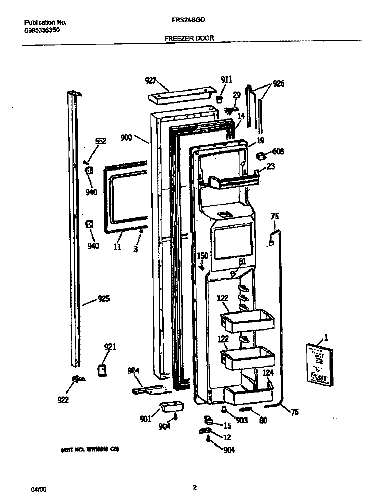 FREEZER DOOR Diagram and Parts List for FRS24BGDW0  Frigidaire Refrigerator