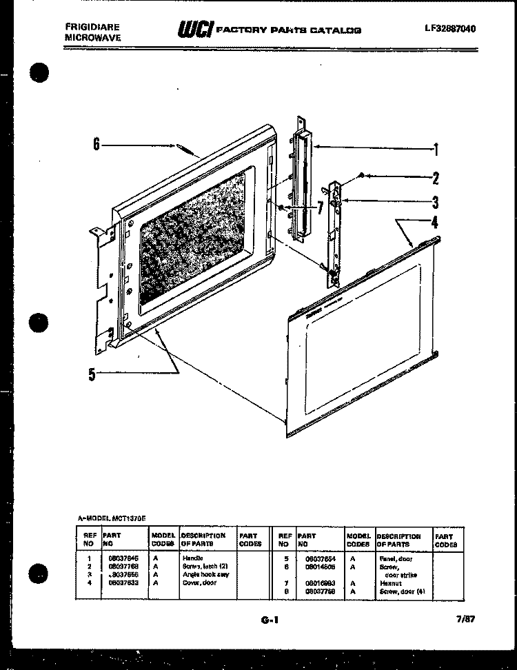 DOOR PARTS Diagram and Parts List for MCT1370E  Frigidaire Microwave