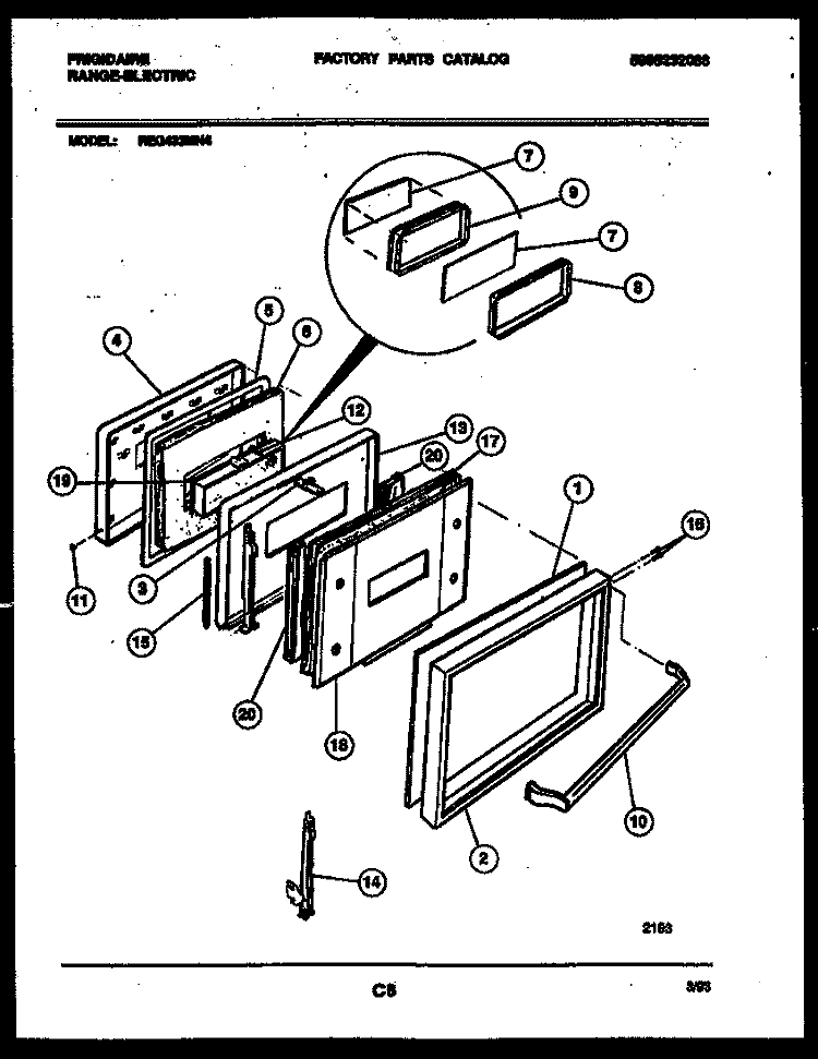 DOOR PARTS Diagram and Parts List for REG433MNW4  Frigidaire Range