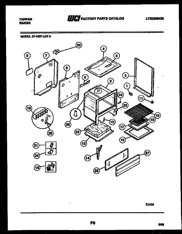 BODY PARTS Diagram and Parts List for 37-1007-00-05  Tappan Range