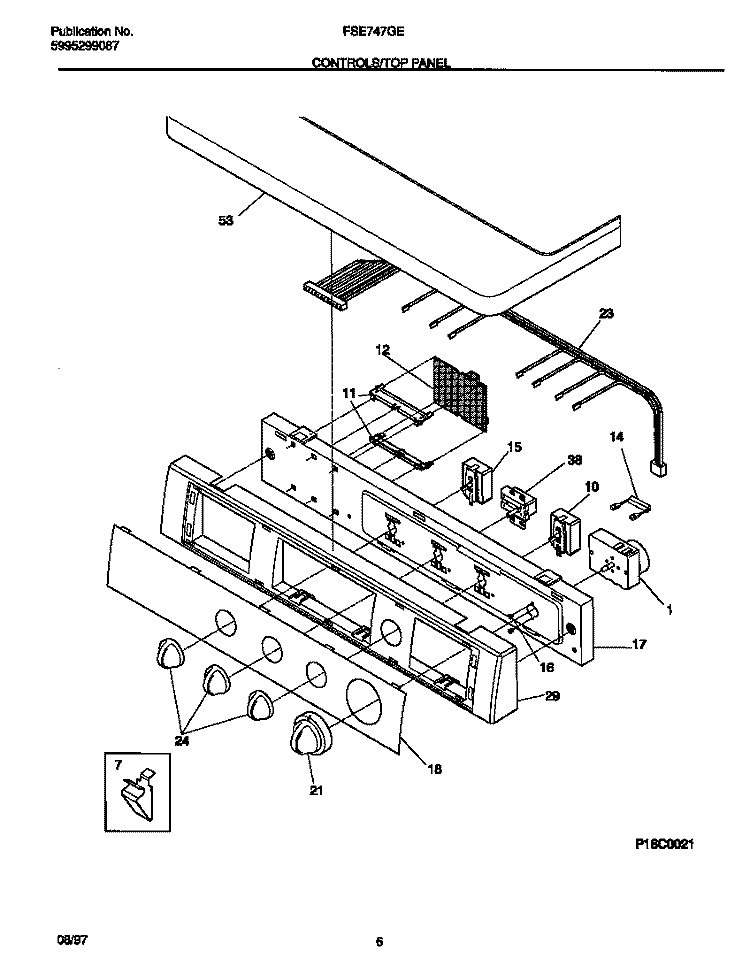 CONTROLS / TOP PANEL Diagram and Parts List for FSE747GES1  Frigidaire Dryer