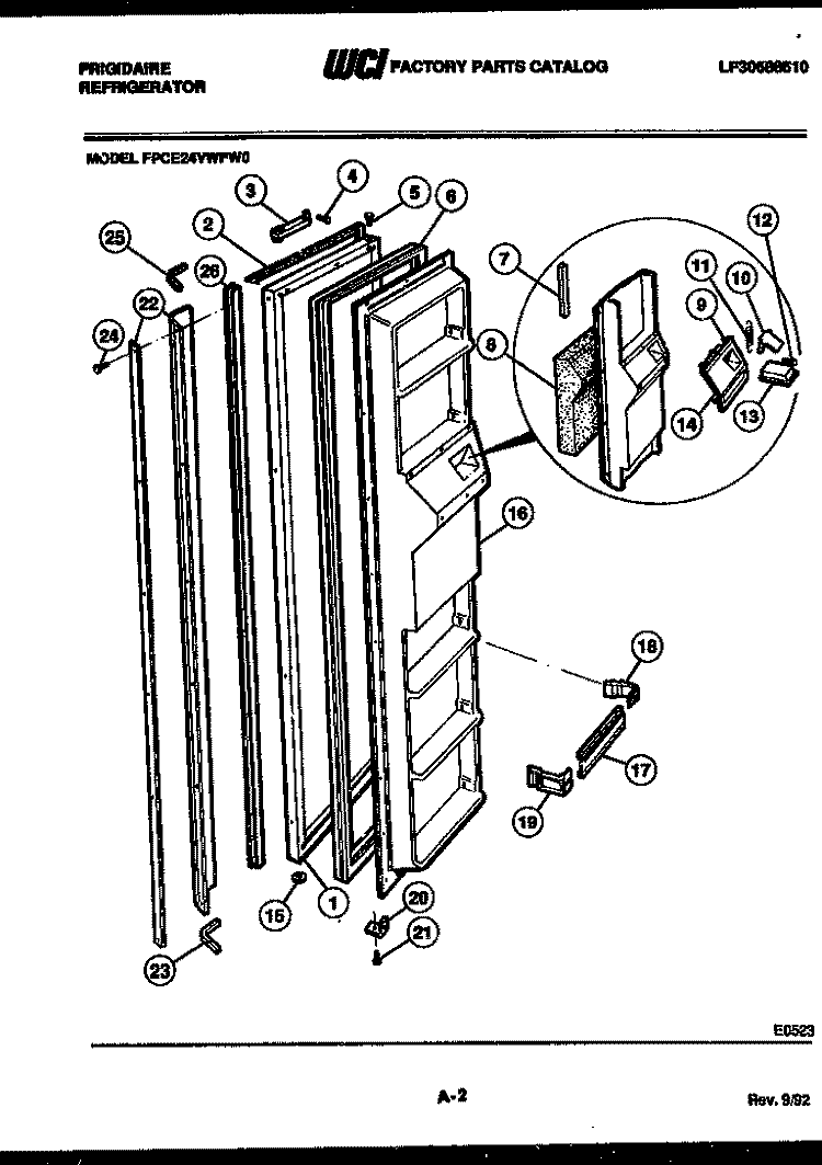 FREEZER DOOR PARTS Diagram and Parts List for FPCE24VWFA0  Frigidaire Refrigerator