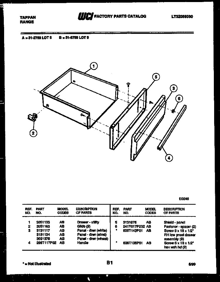 DRAWER PARTS Diagram and Parts List for 31-2758-66-05  Tappan Range