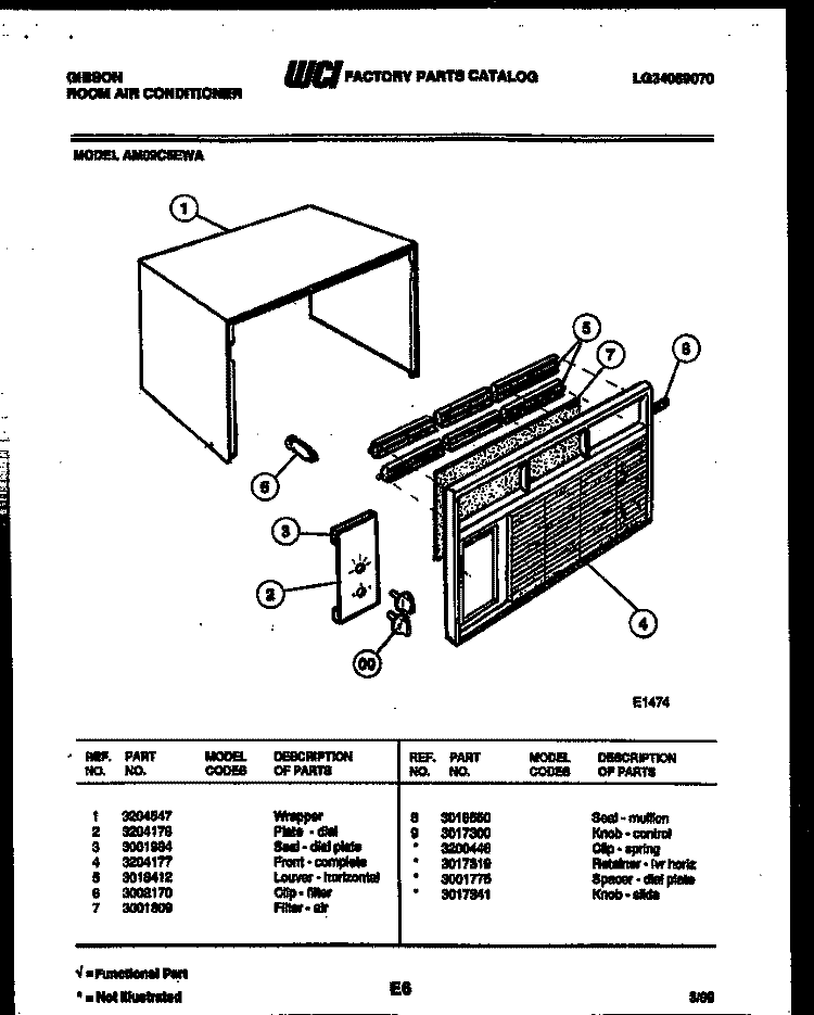 CABINET PARTS Diagram and Parts List for AM09C5EWA  Gibson Air Conditioner