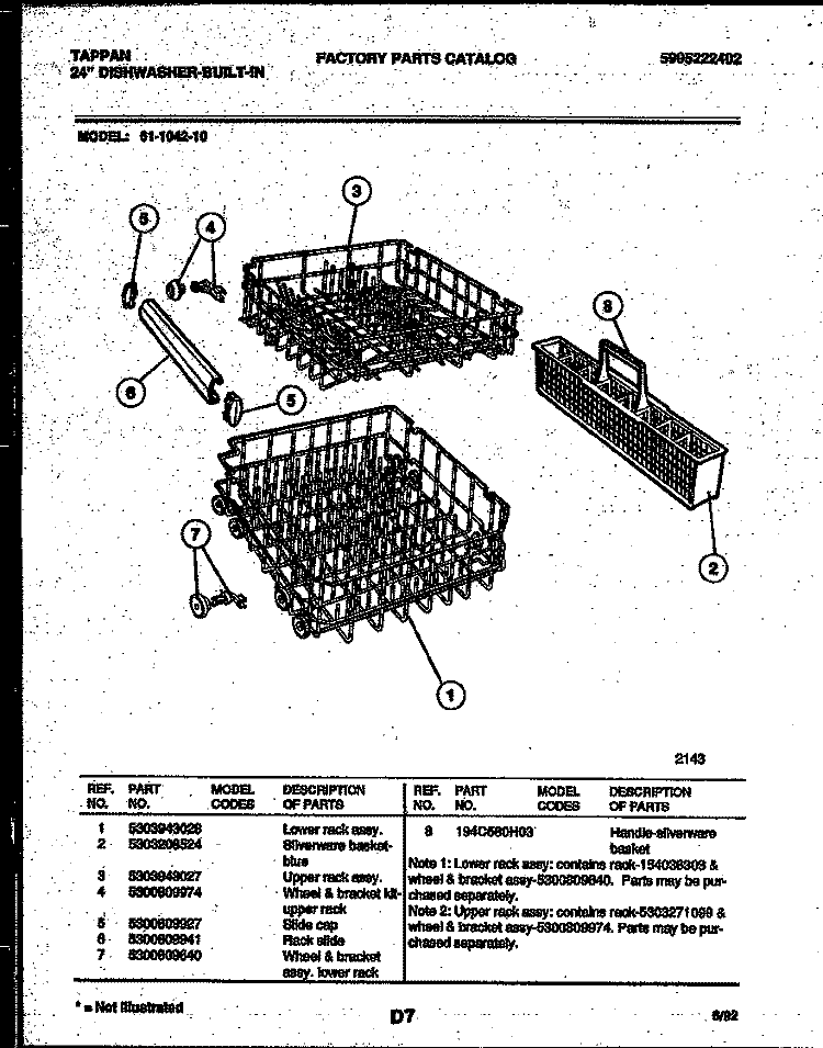 RACKS AND TRAYS Diagram and Parts List for 61-1042-10-00  Tappan Dishwasher