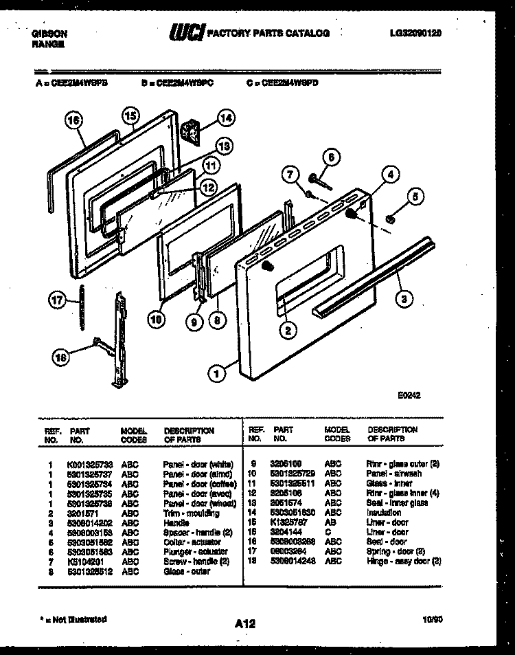 DOOR PARTS Diagram and Parts List for CEE2M4WSPD  Gibson Range