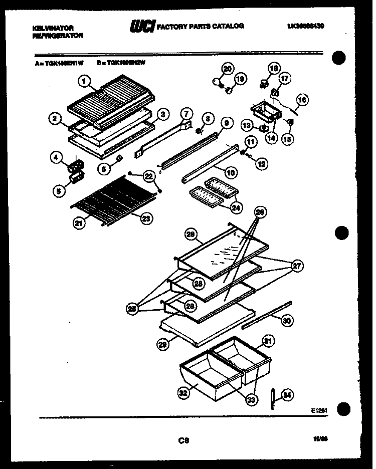SHELVES AND SUPPORTS Diagram and Parts List for TGK180EN1D  Kelvinator Refrigerator