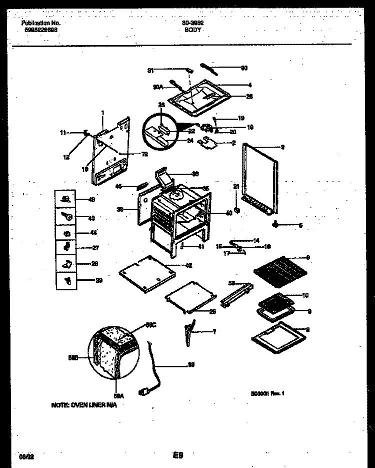 BODY PARTS Diagram and Parts List for 30-3982-00-02  Tappan Range