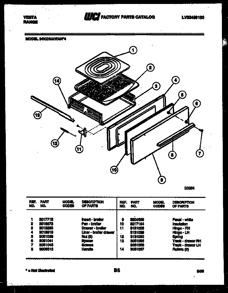 BROILER DRAWER PARTS Diagram and Parts List for 24KGMAWAN4  Tappan Range