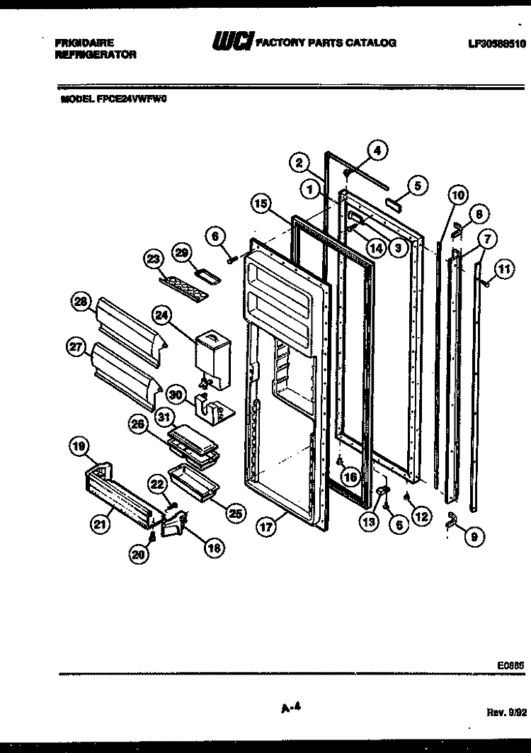 REFRIGERATOR DOOR PARTS Diagram and Parts List for FPCE24VWFA0  Frigidaire Refrigerator