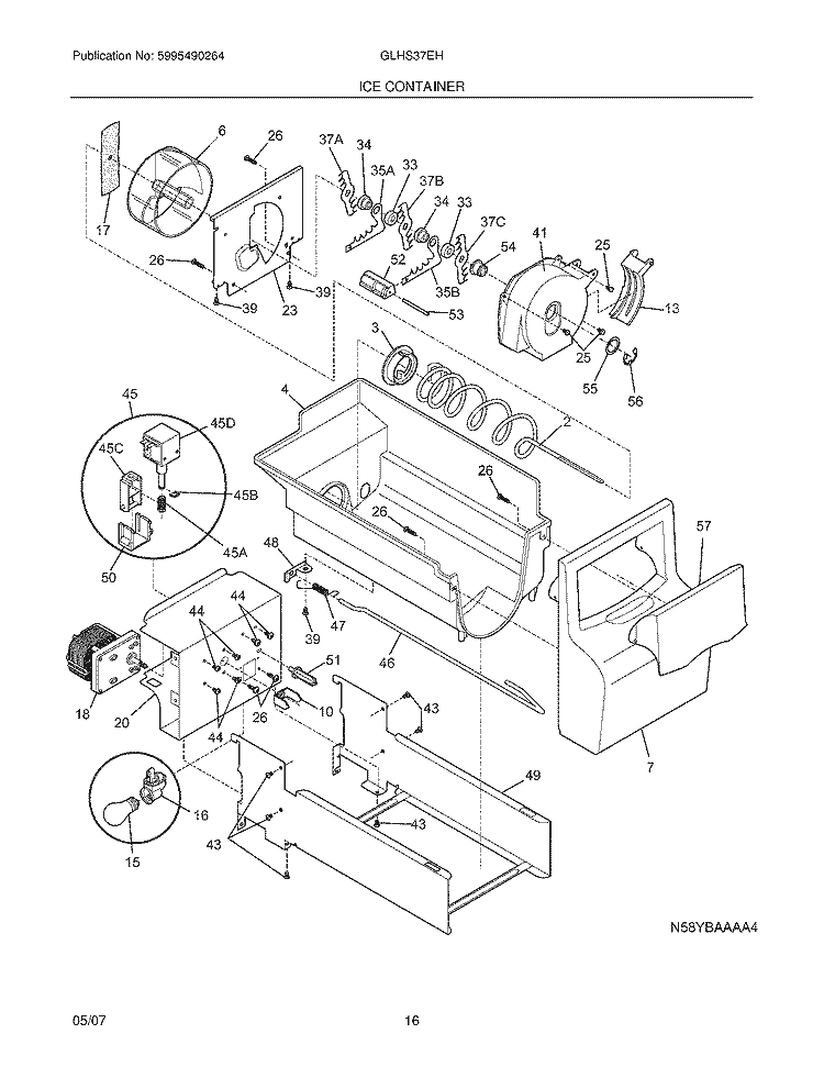 ICE CONTAINER Diagram and Parts List for GLHS37EHQ2  Frigidaire Refrigerator