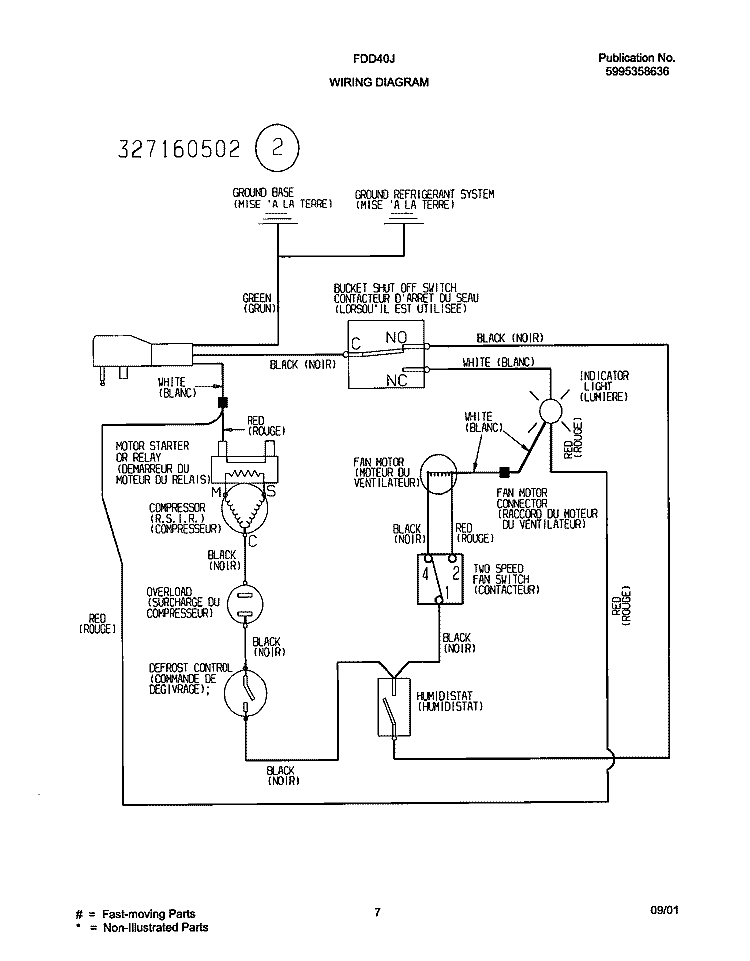 WIRING DIAGRAM Diagram and Parts List for FDD40J7  Frigidaire Dehumidifier
