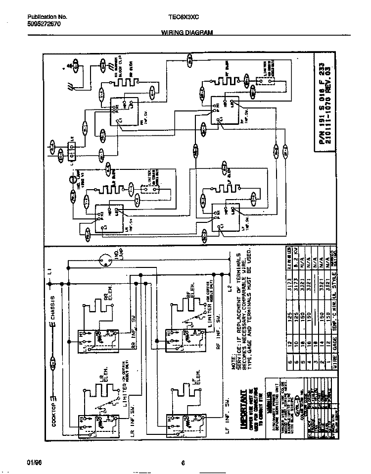 WIRING DIAGRAM Diagram and Parts List for TEC6X3XCC1  Tappan Cooktop