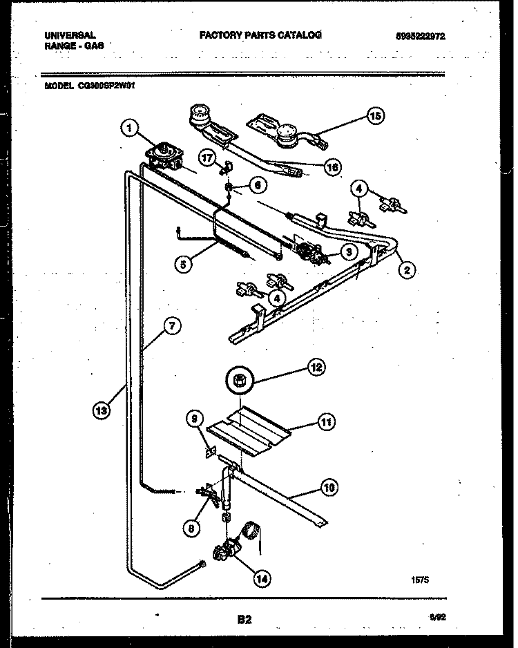 BURNER, MANIFOLD AND GAS CONTROL Diagram and Parts List for CG300SP2WH01  Frigidaire Range