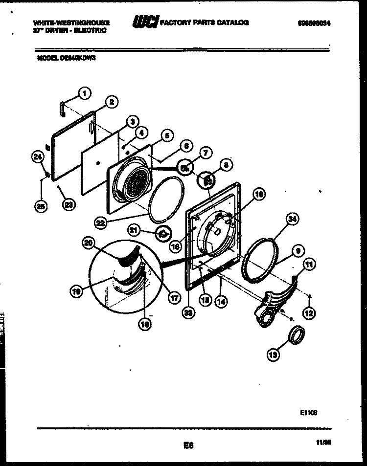 DOOR PARTS Diagram and Parts List for DE640KDW3  Frigidaire Dryer