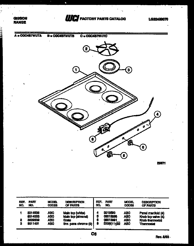 COOKTOP PARTS Diagram and Parts List for CGC4S7WUTC  Gibson Range