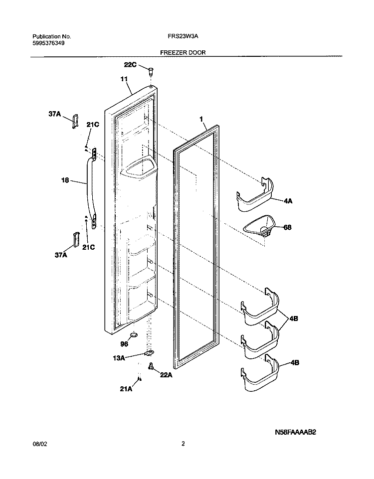 FREEZER DOOR Diagram and Parts List for FRS23W3AW6  Frigidaire Refrigerator