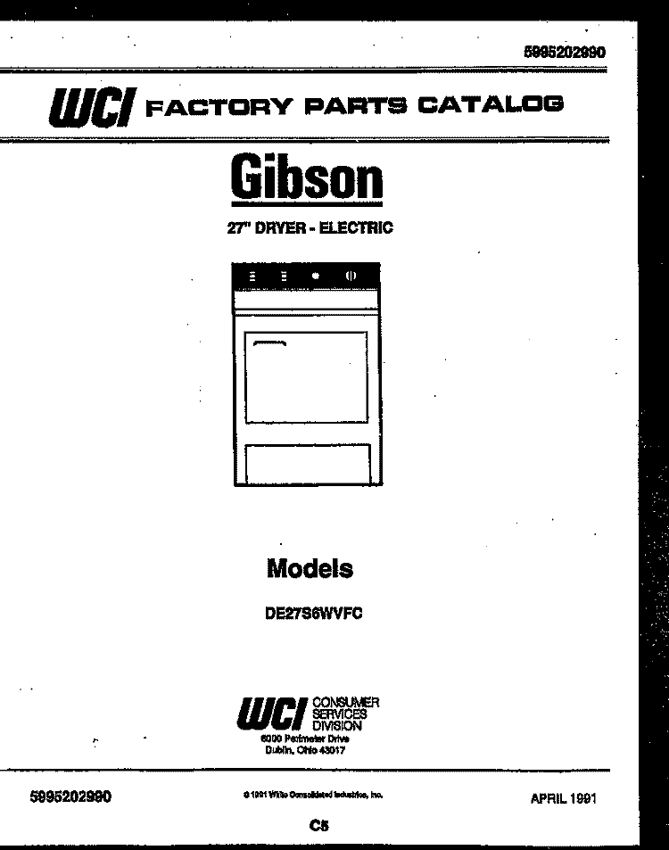 TOP, CONTROL AND MISCELLANEOUS PART Diagram and Parts List for DE27S6WVFC  Gibson Dryer