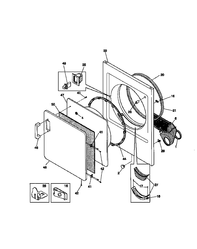 FRONT PANEL / LINT FILTER Diagram and Parts List for FDE116RBW1  Frigidaire Dryer