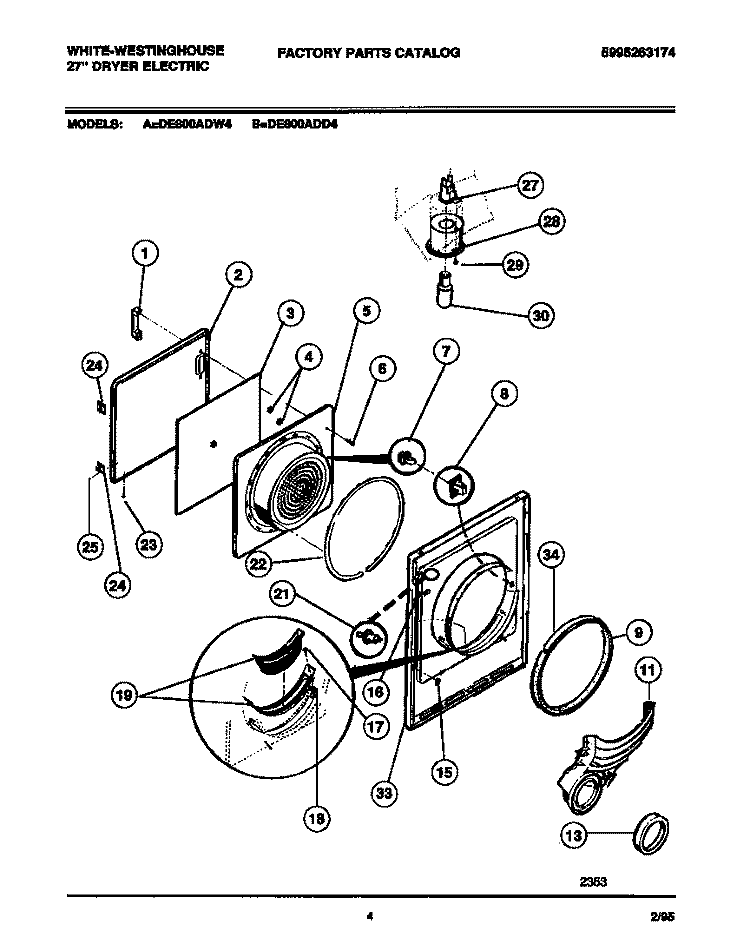 DOOR, FRONT PANEL, LINT FILTER Diagram and Parts List for DE800ADD4  Frigidaire Dryer