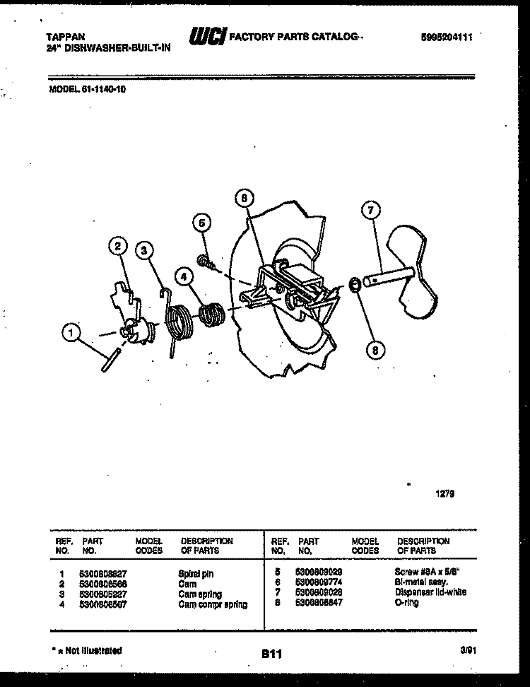 CAM Diagram and Parts List for 61-1140-23  Tappan Dishwasher