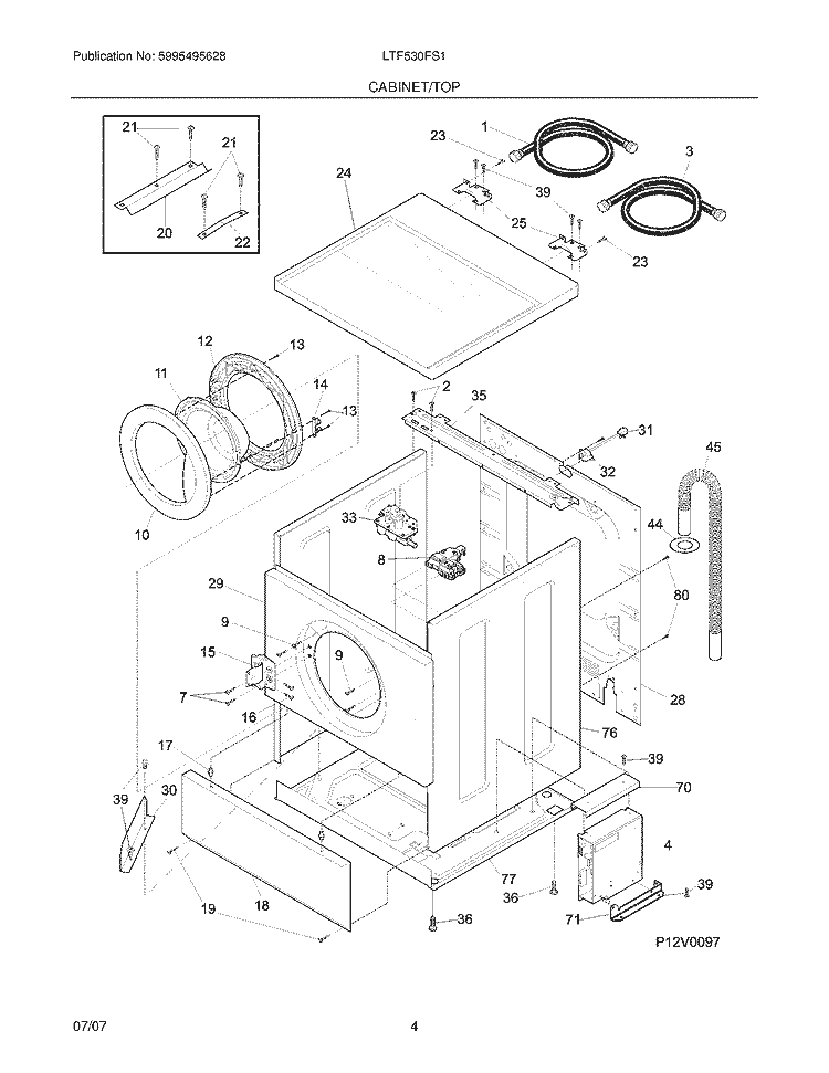CABINET / TOP Diagram and Parts List for LTF530FS1  Frigidaire Washer
