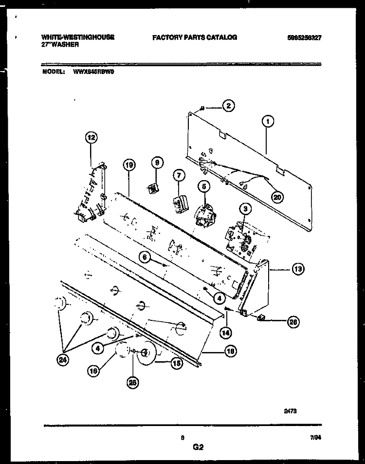 CONSOLE AND CONTROL PARTS Diagram and Parts List for WWX645RBW0  Frigidaire Washer