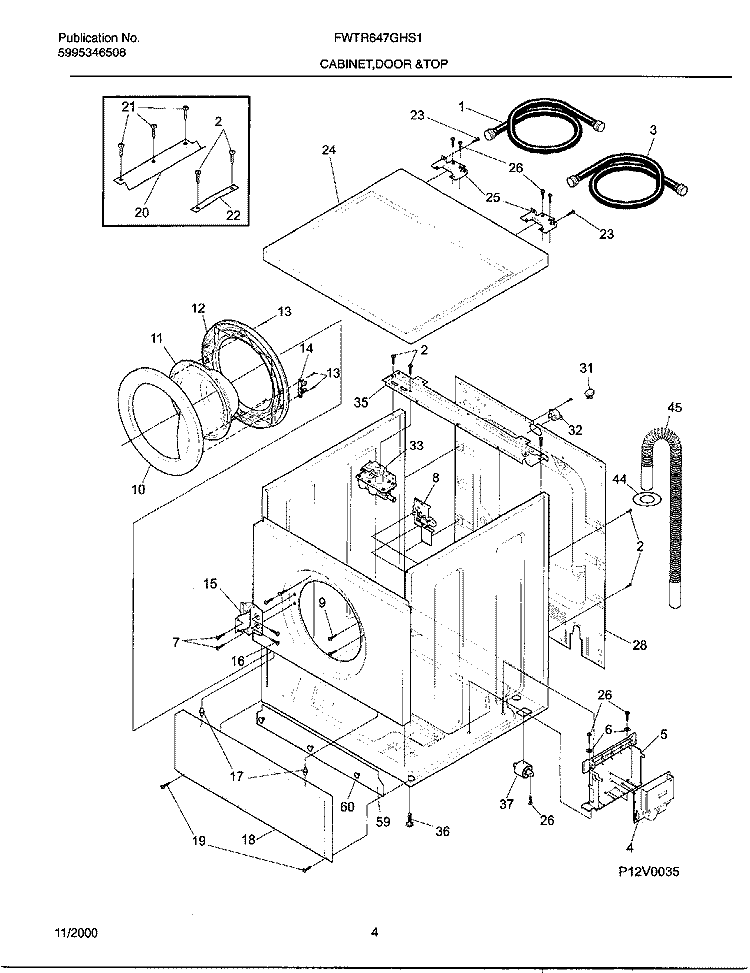 WSHR CAB, DOOR Diagram and Parts List for FWTR647GHS1  Frigidaire Washer