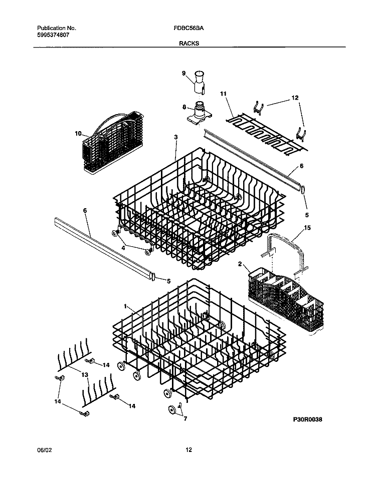 RACKS Diagram and Parts List for FDBC56BAS1  Frigidaire Dishwasher