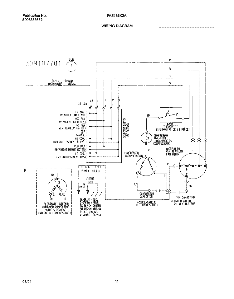 WIRING DIAGRAM Diagram and Parts List for FAS183K2A2  Frigidaire Air Conditioner