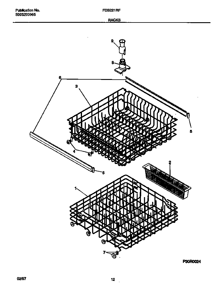 RACKS Diagram and Parts List for FDB221RFR2  Frigidaire Dishwasher