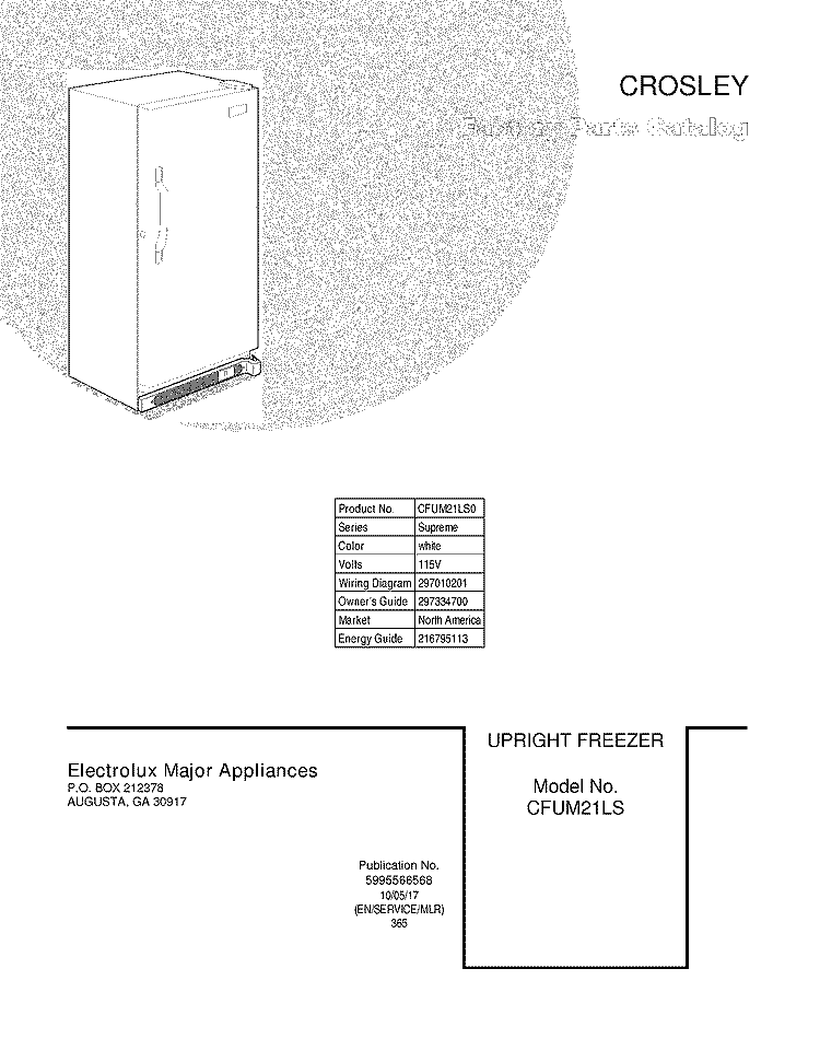COVER Diagram and Parts List for CFUM21LS0  Crosley Freezer