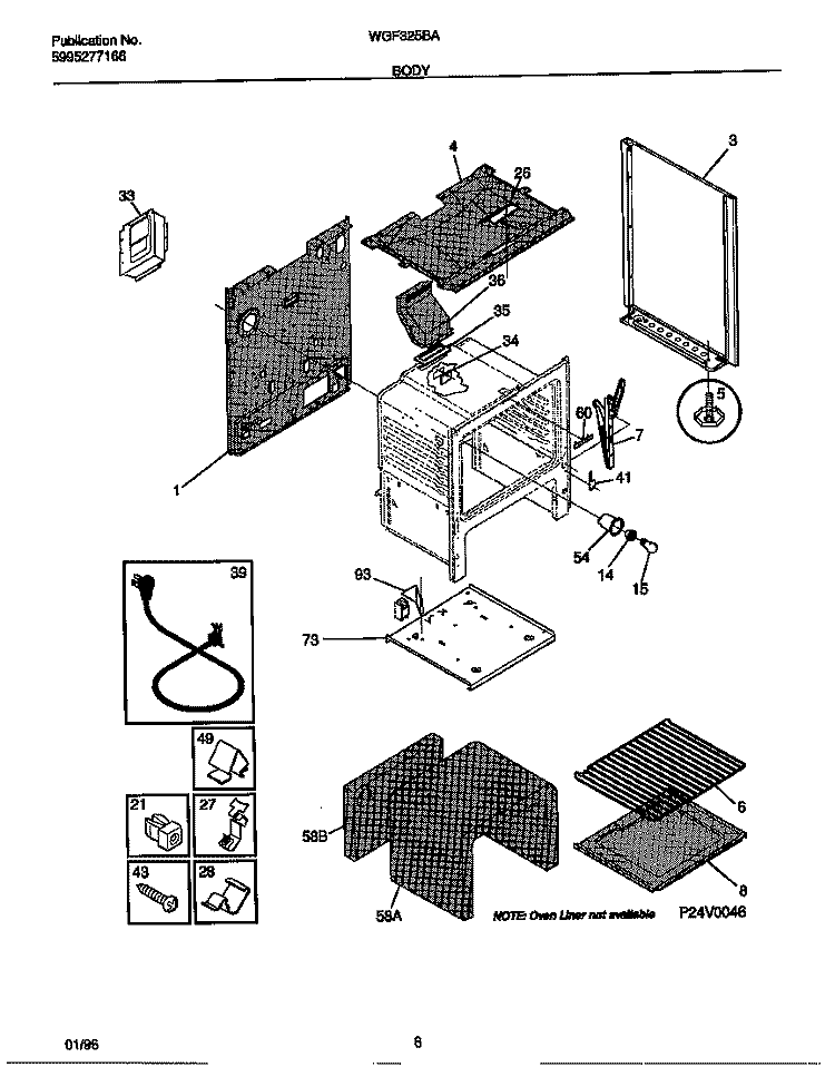 BODY Diagram and Parts List for WGF325BAWD  Frigidaire Range