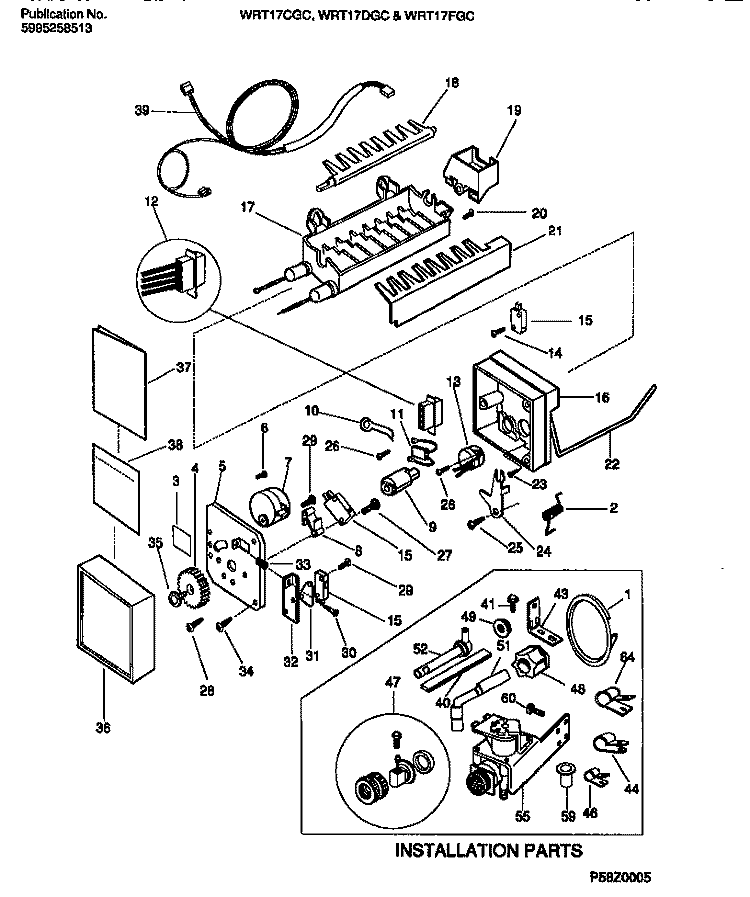 ICEMAKER & INSTALLATION COMPONENTS Diagram and Parts List for WRT17CGCY0  Frigidaire Refrigerator