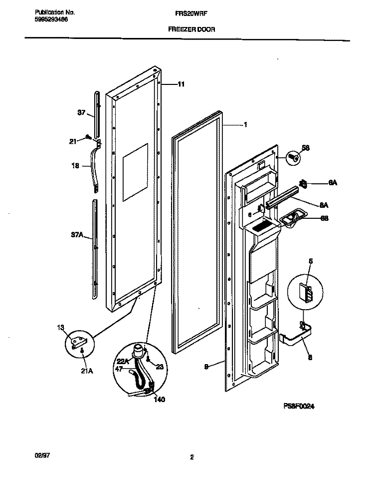 FREEZER DOOR Diagram and Parts List for FRS20WRFW0  Frigidaire Refrigerator
