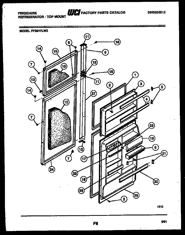 DOOR PARTS Diagram and Parts List for FPS21TLH2  Frigidaire Refrigerator