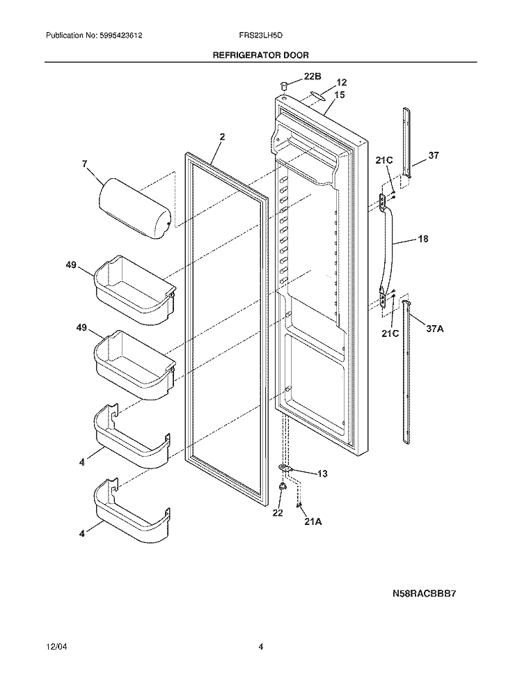 REFRIGERATOR DOOR Diagram and Parts List for FRS23LH5DW6  Frigidaire Refrigerator
