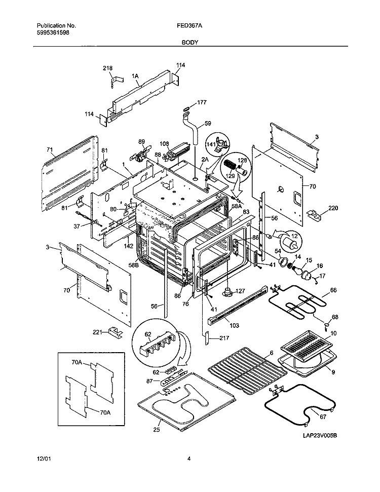BODY Diagram and Parts List for FED367AQA  Frigidaire Range