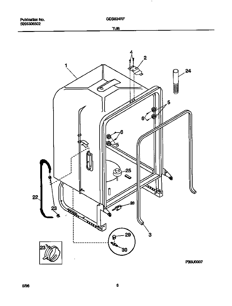 TUB Diagram and Parts List for GDB634RFS1  Gibson Dishwasher