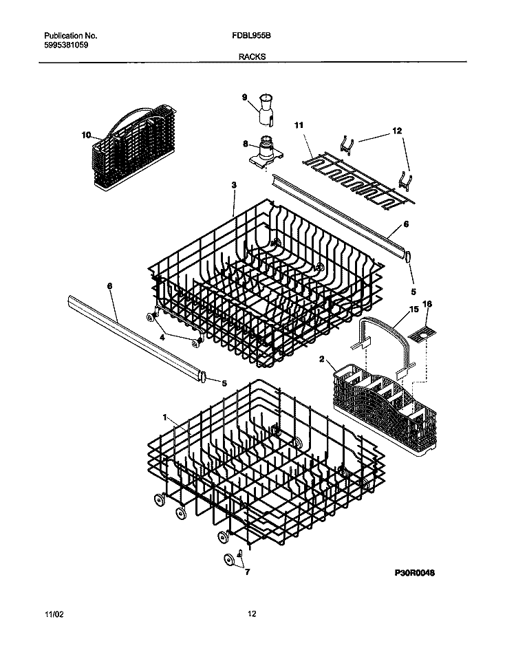 RACKS Diagram and Parts List for FDBL955BS1  Frigidaire Dishwasher