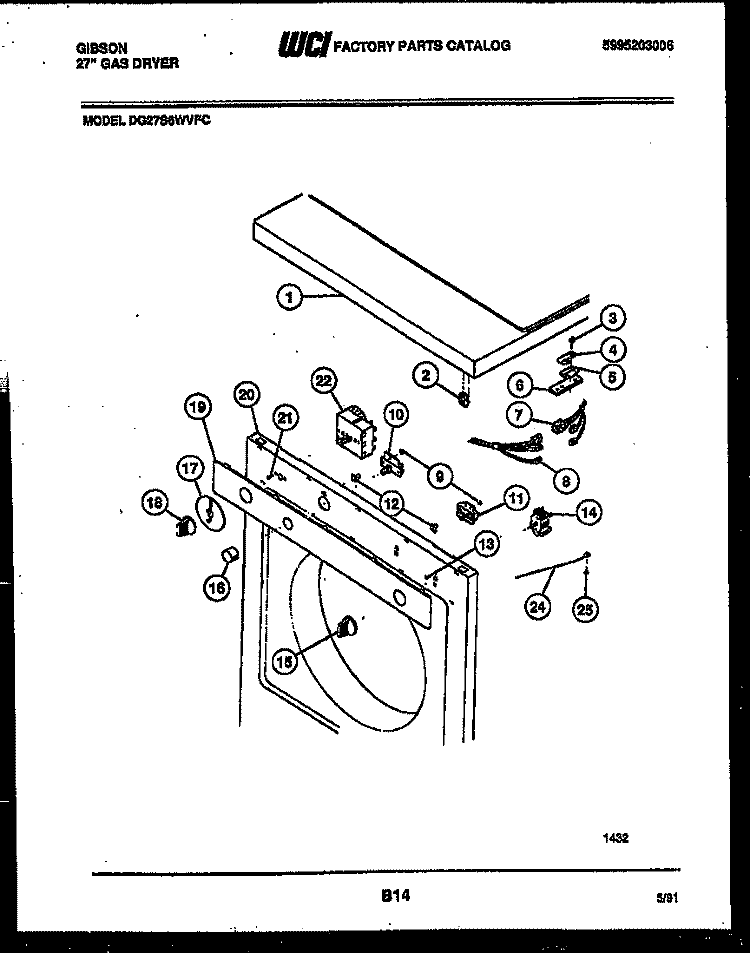TOP / FRONT PANELS Diagram and Parts List for DG27S6WVFC  Gibson Dryer