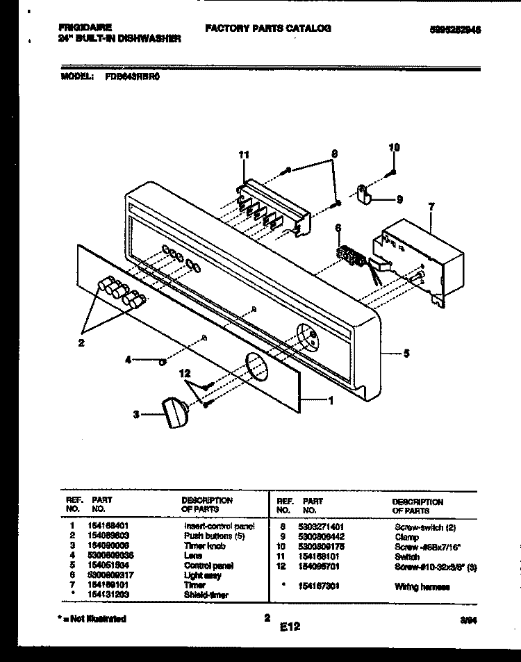 CONSOLE AND CONTROL PARTS Diagram and Parts List for FDB643RBR0  Frigidaire Dishwasher