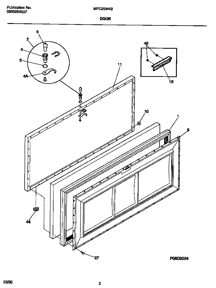 DOOR Diagram and Parts List for MFC25M4BW3  Frigidaire Freezer