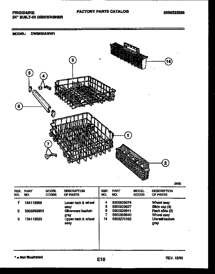 RACKS AND TRAYS Diagram and Parts List for DW8500AWW1  Frigidaire Dishwasher