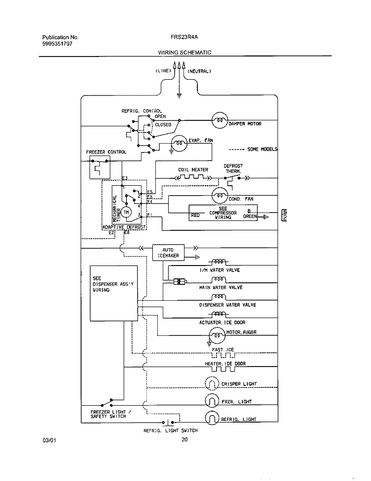 WIRING SCHEMATIC Diagram and Parts List for FRS23R4AB0  Frigidaire Refrigerator