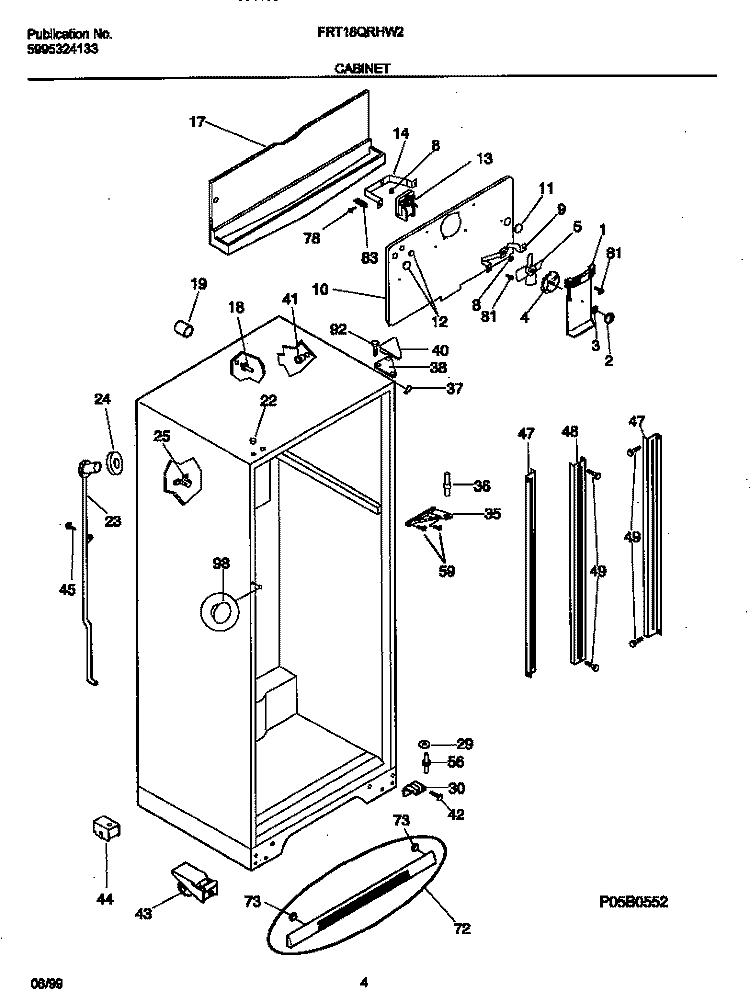 CABINET Diagram and Parts List for FRT18QRHW2  Frigidaire Refrigerator